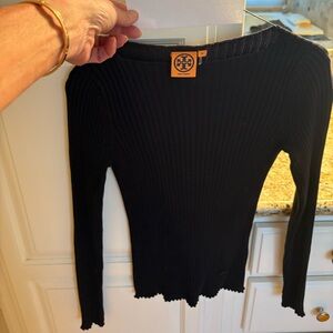 Tory Burch Navy Ribbed Knit Top xs
